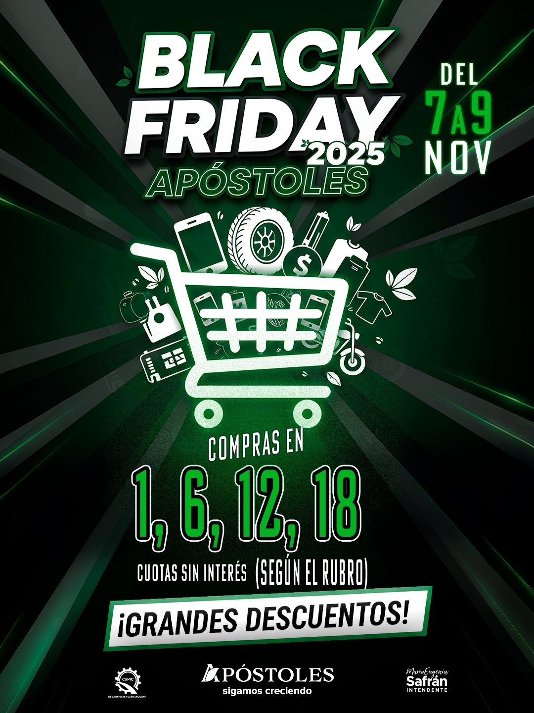 Flyer oficial Black Friday Apóstoles 2025 del 7 al 9 de noviembre