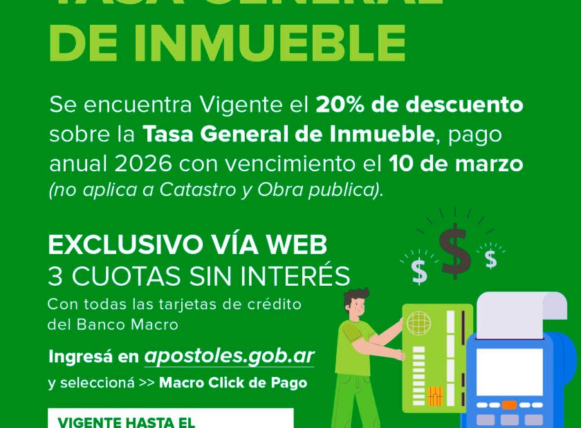 Tasa General de Inmueble – Descuento vigente y cuotas
